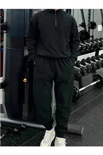 MOONBULL Men's Non-Pilling Fit Bato Collar Cold-Proof Fleece Tracksuit Set