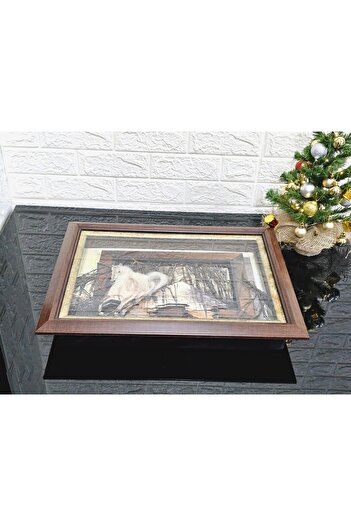 atabey home ÖZEL %100 EL YAPIMI RÖLYEF TABLO 3D ORMANDAKİ AT 58 CM