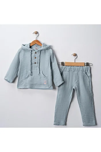 minitrends Hooded 100% Cotton Muslin Bottom Top Set