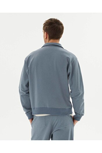 Ayma Active Blue Men's Organic Cotton Stand Collar Sweatshirt