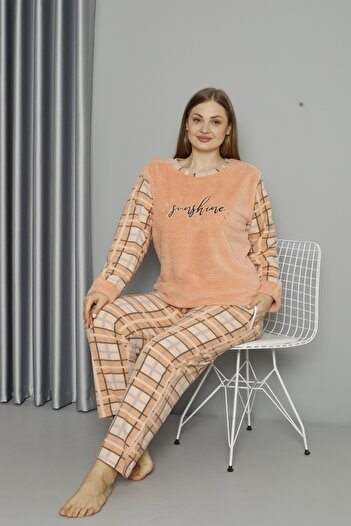 dealp Women's Winter Plus Size Fleece Plush Pajamas Set