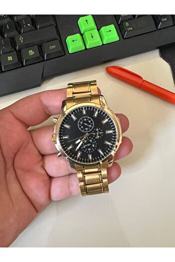 ÇENÇEN Erkek Çelik Ithal Analog Yeni Model Kol Saati Gold Kordon-siyah Kadran Özel Kutusunda