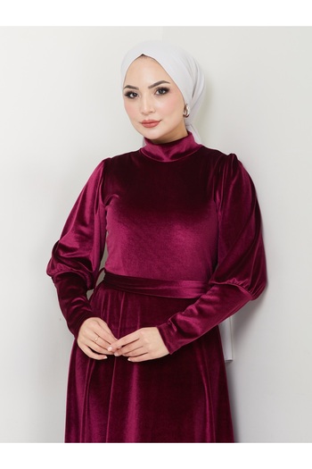 MÇmoda Velvet Balloon Sleeve Dress
