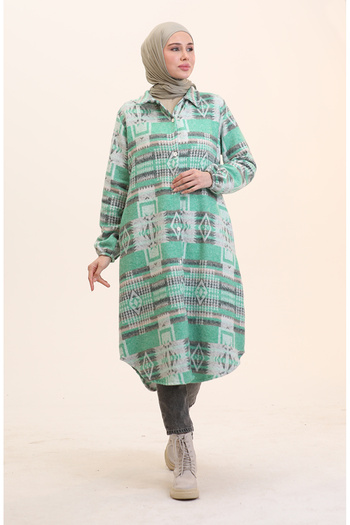sefamerve Green Ethnic Patterned Buttoned Cap - 0556-01