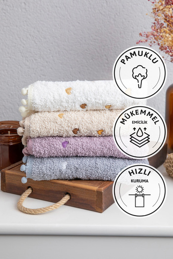 FAVORA Yoncagül Pompom 4-Piece Hand Face Towel - Cream - Gray