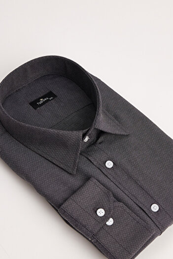 Tudors Men's Big Size Large Size Easy Iron Tie Dobby Cotton Gray Shirt