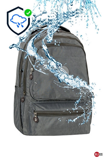 Bliss Gri Büyük Boy Unisex Günlük & İlkokul  & Lise Sırt Çantası Krinkıl Kumaş Laptop Bölmeli Sırt Çantası