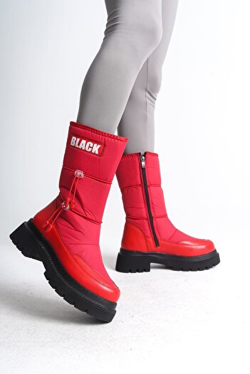 Demashoes Kırmızı Fermuarlı Kolay Giyilebilir Karda Kaymaz Taban Çocuk Kar Botu