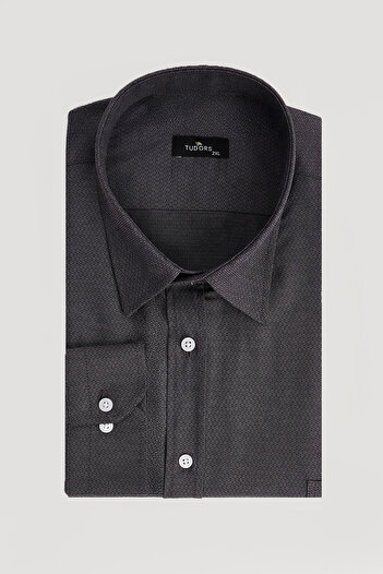 Tudors Men's Big Size Large Size Easy Iron Tie Dobby Cotton Gray Shirt