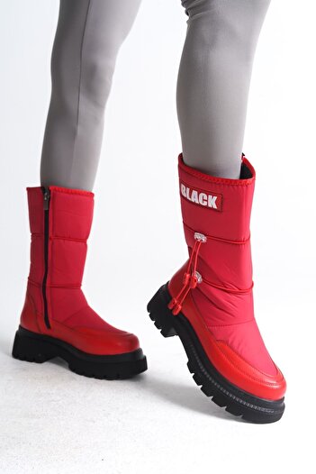 Demashoes Kırmızı Fermuarlı Kolay Giyilebilir Karda Kaymaz Taban Çocuk Kar Botu