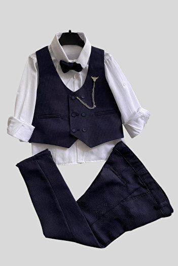 Turuncu Gardrop Matrix Vest Chain Boy's Suit Navy Blue