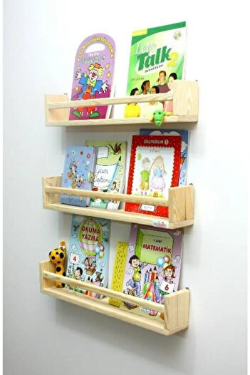 decoraid Montessori Kitaplık Eğitici Çocuk Raf 50 Cm 3'lü Huş Ağacı
