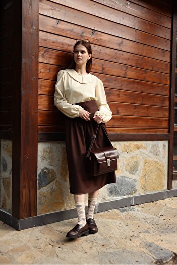 KÜÇÜĞÜM BUTİK Vintage Krem Rengi Bebe Yaka Poplin Bluz