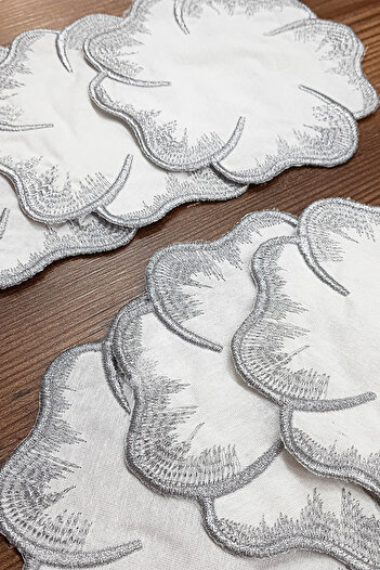 Bonny Home Hawaii Silver 6-Piece Cocktail Presentation Napkin Embroidery Embroidered Coffee Presentation Holder Napkin