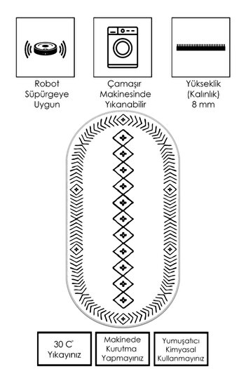 Confidence Home Machine Washable Non-Slip Base Stain Resistant Oval Runner White Cutting Runner for Home Decoration