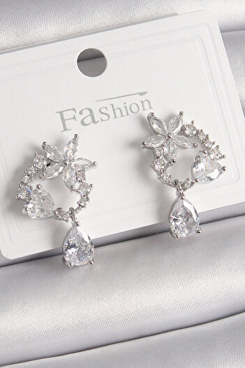 BESKAR Brass Silver Color Zircon Stone Flower Model Dangle Drop Detail Women's Earrings