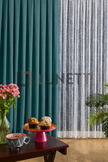 LUNETT HOME Ready to Use Petrol Color Medium Pleated 1X2.5 Background Curtain 12487