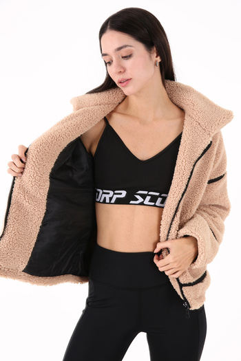 Scorp Shine Casual - Γυναικείο Camel βελούδινο παλτό