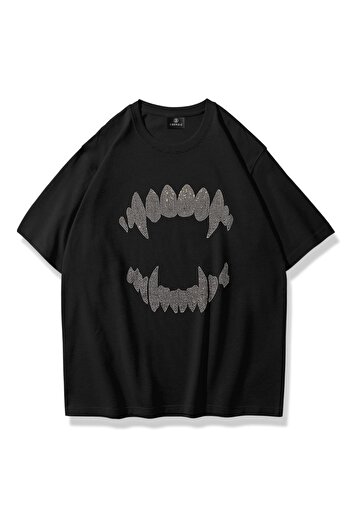 Trendiz Unisex T-shirt με δόντια σε μαύρο χρώμα