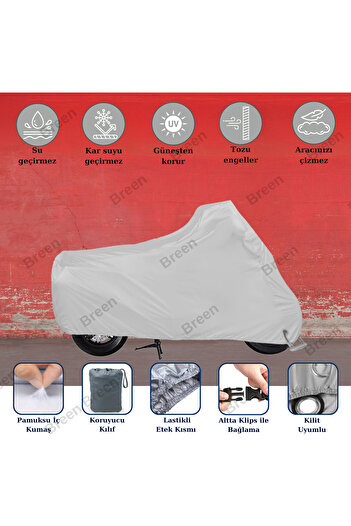 Breen Gray, Motorcycle Tarpaulin Compatible with Honda Pcx Models Engine Cover Lock Compatible, 4 Season Protection