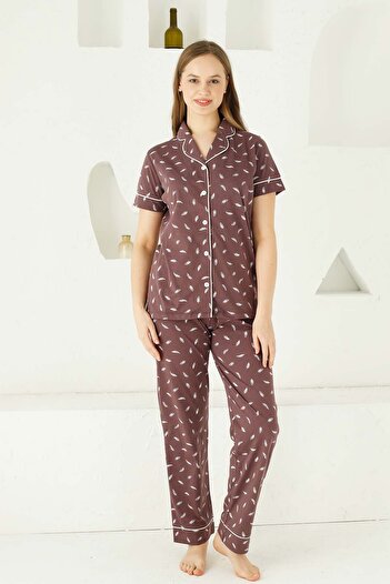 ALİMER Set pijama cu mânecă scurtă cu nasturi în față prune 2732ky