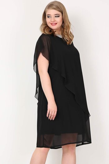 Zer Otantik Black Chiffon Plus Size Evening Dress