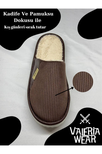 Vwear Unisex Wool Corduroy Slippers - Semi-Leather and Non-Slip Sole