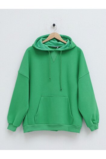 Modamorfo Grünes Känguru-Sweatshirt mit Kapuze – mit Taschen und Raster