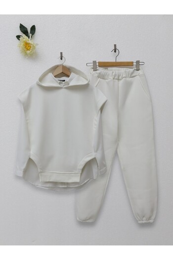 Modamorfo Ecru Hooded Three Thread Raster Pants Set