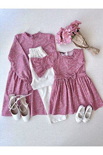 KÜÇÜĞÜM BUTİK Pink Crisp Poplin Tunic and Pink Poplin Girl's Dress (Sold Separately)