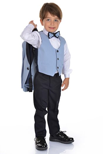 Mnk Boy's Groom Suit with Blue Jacket and Vest