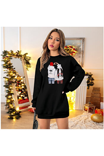 buğrahayalin Women's Long Sleeve Crew Neck Print Viscose Two Thread Dress