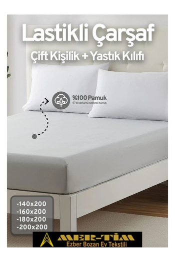 mer-tim ezberbozan ev tekstili Mer-Tim Cotton Ranforce Double Elastic Fitted Sheet and Pillowcase Set