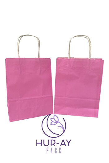 HUR-AY PACK Рожева картонна сумка / Цукрово-рожева паперова сумка / 18x24 см / 4 штуки в упаковці