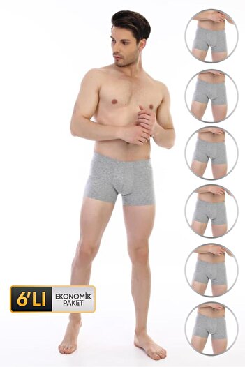 Çift Kaplan Erkek Elastanlı Gri Boxer 810 6'lı Ekonomik Paket