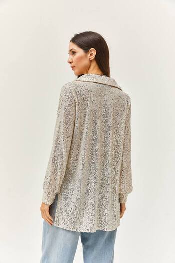 LOKADI Women's Sequin Sequin Long Shirt
