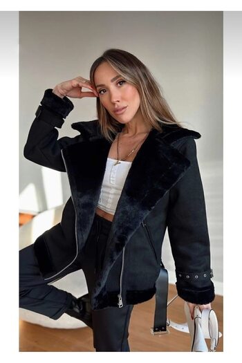 La Querta Women's Suede Coat with Rapped Belt Detail
