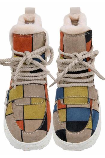 Dogo Women's Vegan Leather Multicolor Boots - Piet-Mondrian Design