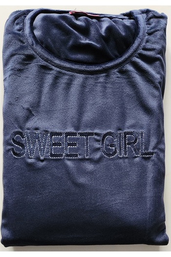 Modella Life Navy Blue Velvet Battal Mother's Pajama Set - 2326