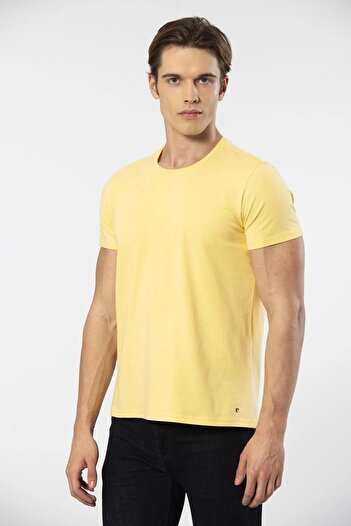 Cacharel Men's Cotton and Lycra O Neck Short Sleeve T-Shirt Yellow