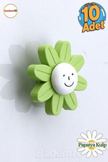 Badem10 Plastic Daisy 10 Pieces Green Children's Room Girl Boy Wardrobe Furniture Kitchen Drawer Handle Handle