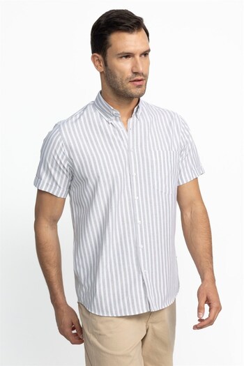 Tudors Men's Regular Fit Classic Cut Button Collar Striped Cotton Shirt
