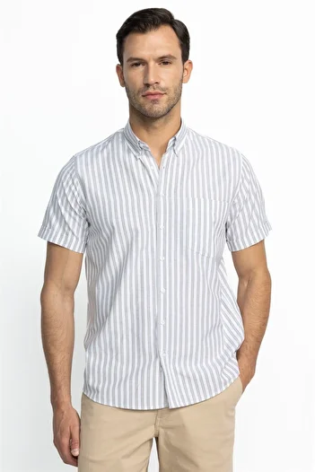 Tudors Men's Regular Fit Classic Cut Button Collar Striped Cotton Shirt