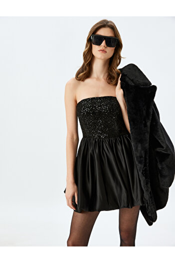 Koton X Sibil Çetinkaya - Sequined Sequined Strapless Sleeveless Mini Balloon Dress