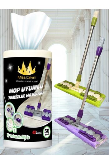 MissClean قماش ممسحة بمزلاج مقاس 4 XL - مناديل مبللة برائحة الزنبق، قماش تنظيف أرضي متوافق (50 قطعة)