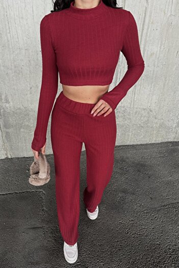 New Now Half Fishing Neck,Long Sleeve Crop with Flamps,High Waist Pants Suit