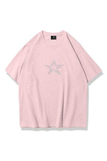 Trendiz Pink Unisex Stone Printed Star Stroke T-Shirt