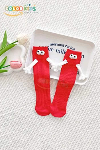 Color Socks Red Children's Magnetic Hand Holding Socks (Without Heel)