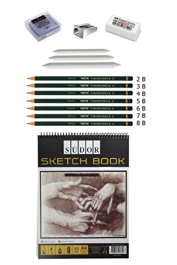 Balmira Sketchbook Pencil Drawing Set A4 - Fatih Graded Pencil Eraser Metal Sharpener Dispensing Pencil