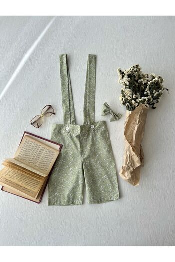 KÜÇÜĞÜM BUTİK Green Poplin Boy's Salopet Bow Tie (Salopet-Bowknot)